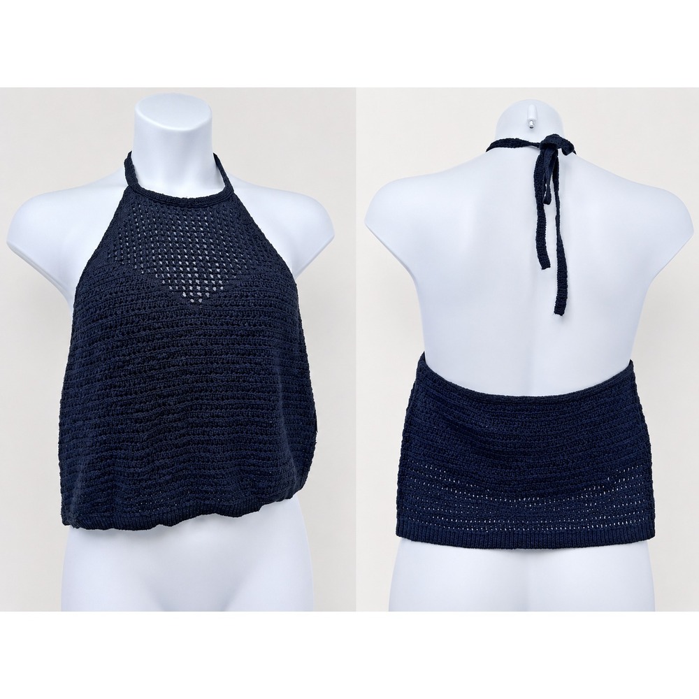 Arizona Black Crochet Knit Halter Crop Top Summer Beach Boho Festival resort 2X